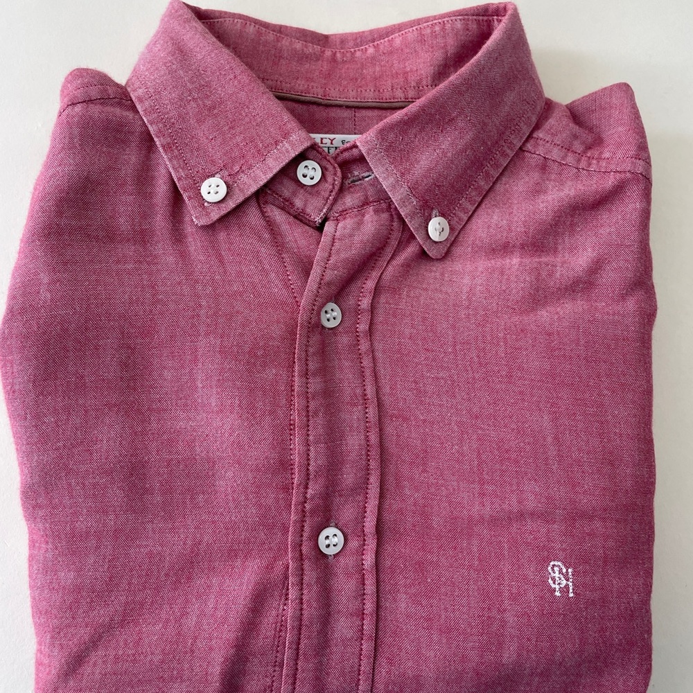 SHIPLEY & HALMOS Men's Large Button up Flannel Shirt Pink Chambray